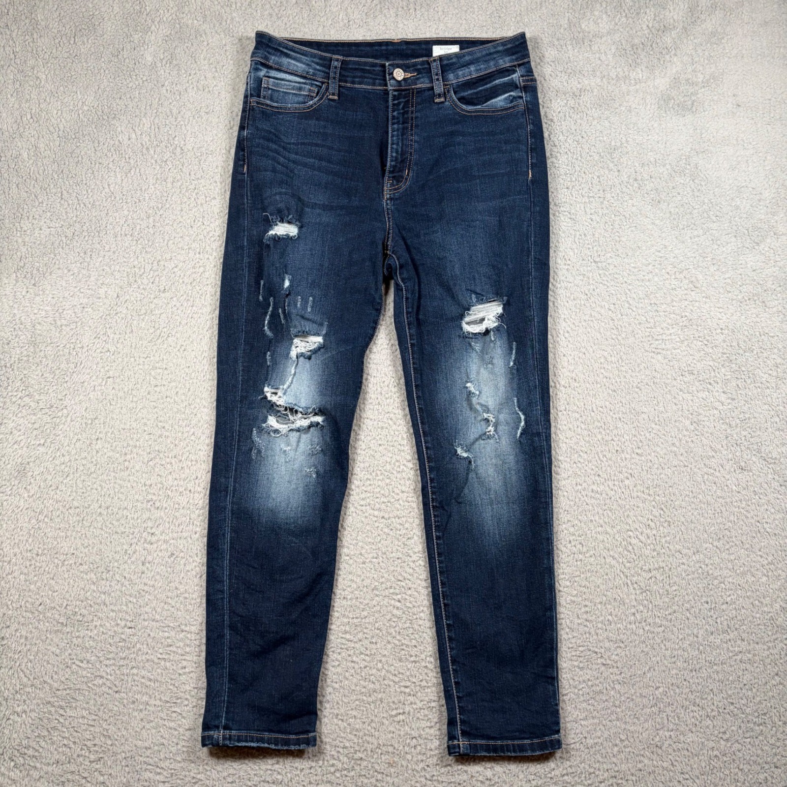 Bridge by Gly Curvy High Rise Ankle Skinny Jeans Distressed Dark Wash Womens 29
