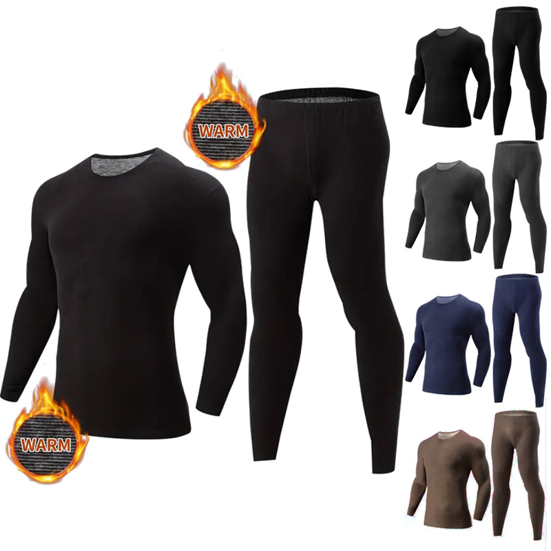 Men Fleece Lined Thermal Underwear Set Warm Soft Fit Long Johns Tops and Pants