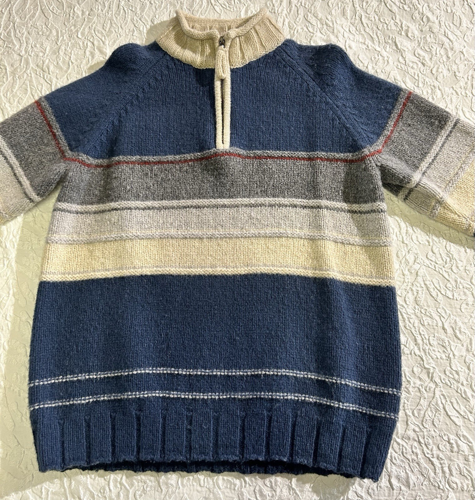 The Territory Ahead Medium Lambs Wool Sweater 1/4 Zip Blue Gray Stripe Pullover