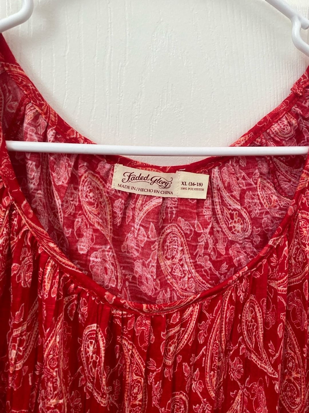 Faded Glory Plus Size XL 16-18 Red Paisley Boho Peasant Blouse
