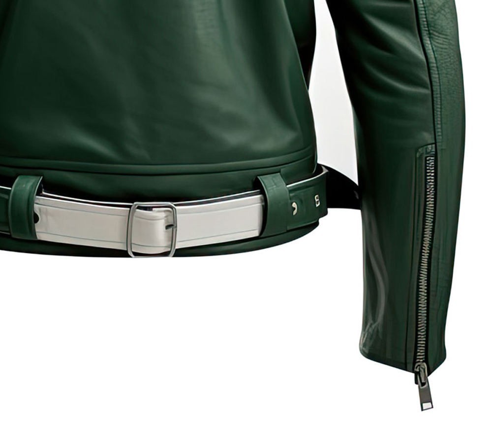Motorbike Riding Leather Jacket Retro Cafe Racer Belted Armor Coat Men New