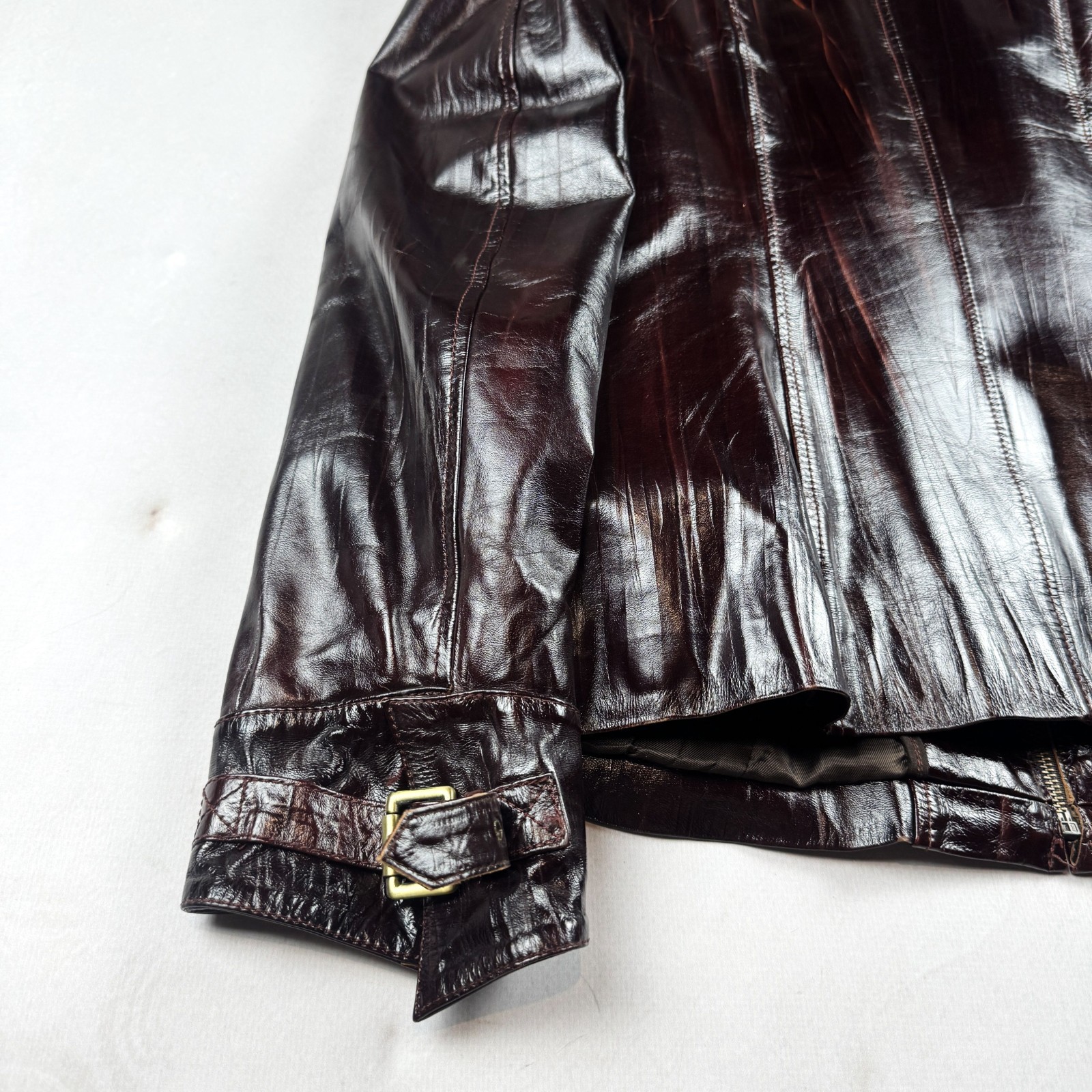 Womens Vintage Brown Leather Jacket Fur Collar Buckle Pocket Biker Moto Style