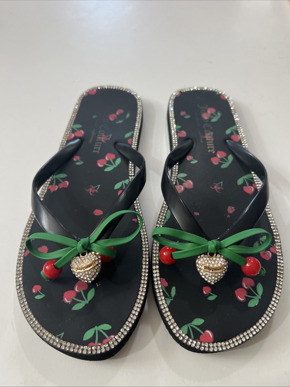 Juicy Couture Slurpy Flip Flop Rhinestones Cherry Bow Charm 36-37