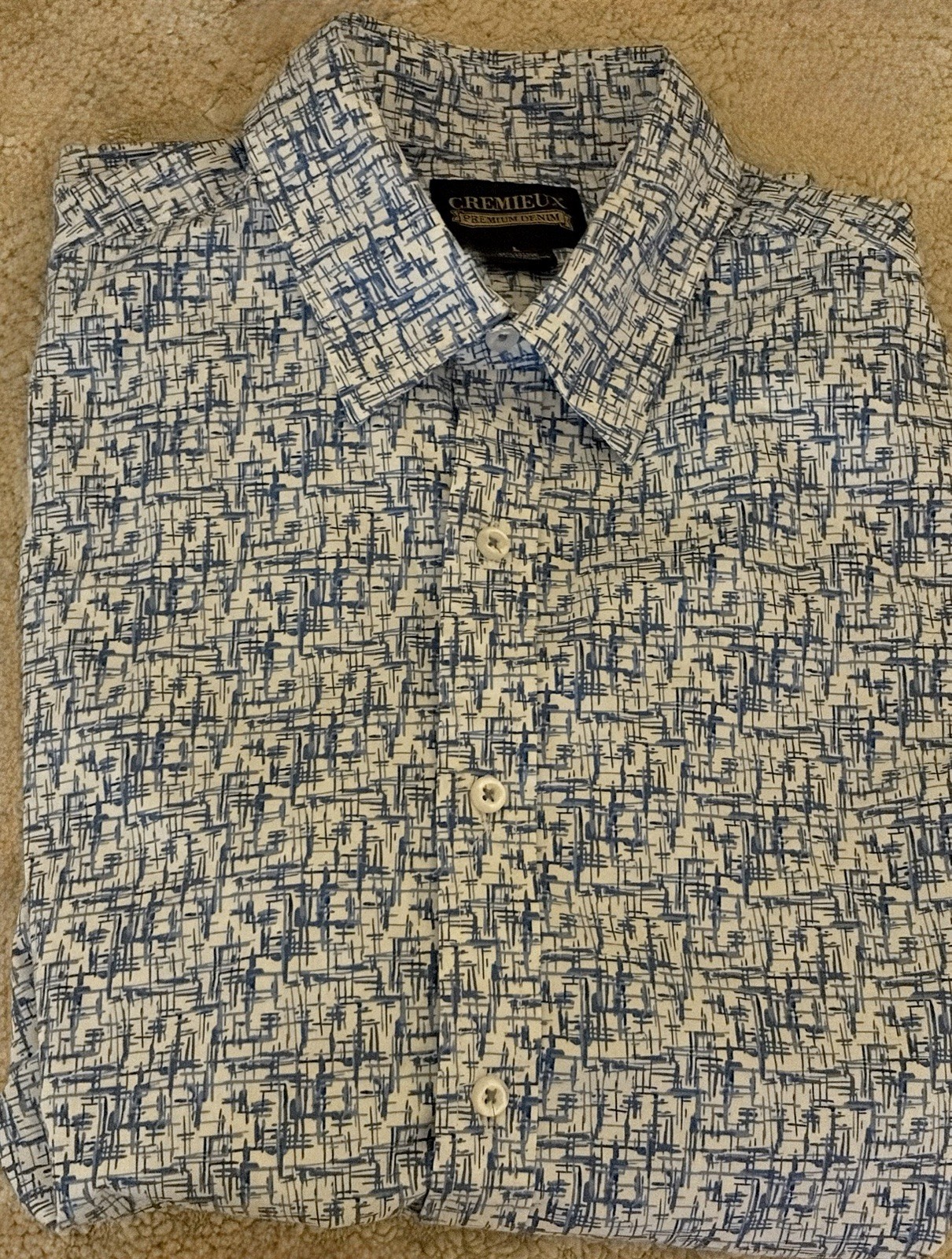 Cremieux Premium Men’s Woven Button-Up Shirt Blue White Geo L Large AOP Pattern