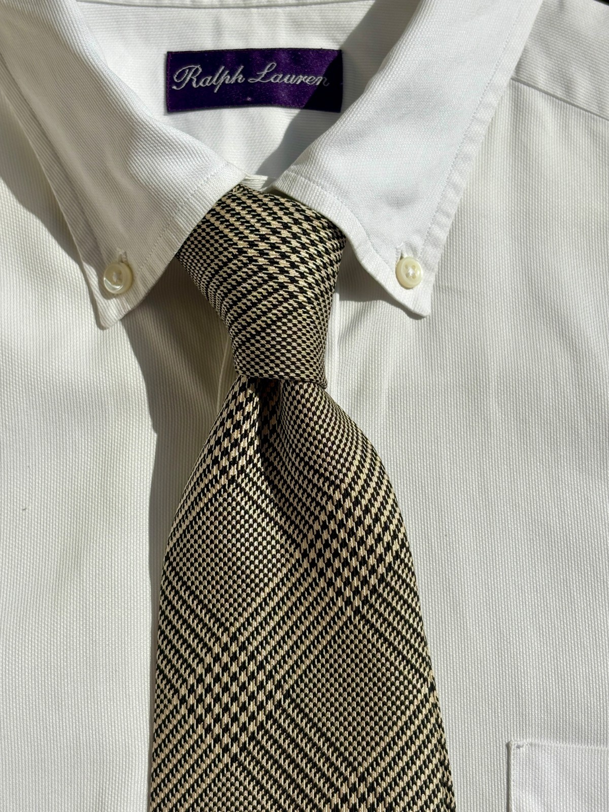 Ralph Lauren Purple Label Silver Glen Plaid Check Silk Tie – England – $235.00