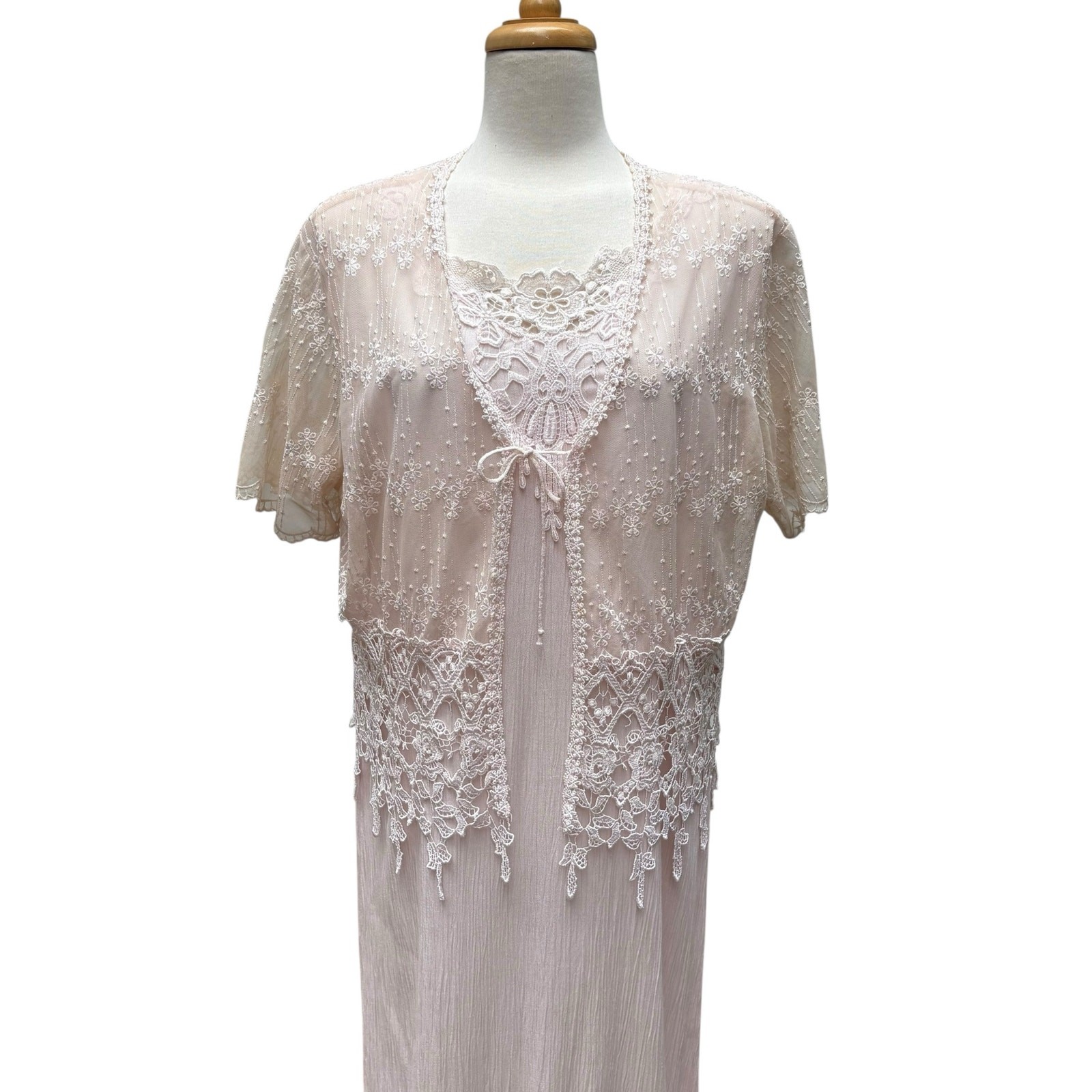 VTG Magnet Art Lynn Yang 2 Piece Set Maxi Dress Top Sz L Pastel Pink Crochet 90s