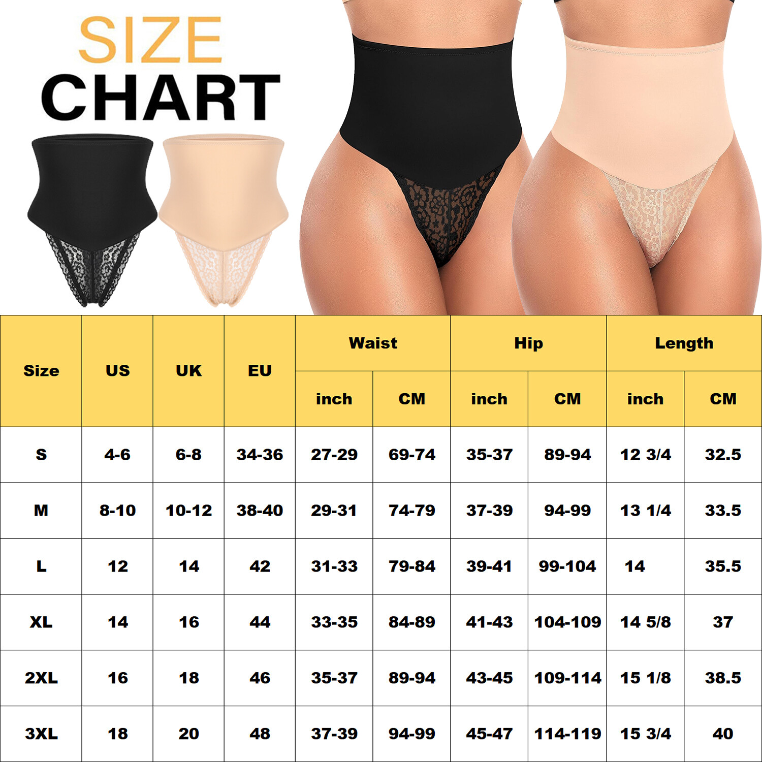 Women High Waist Tummy Control Thong Shapewear Seamless Butt Lifter Underwear