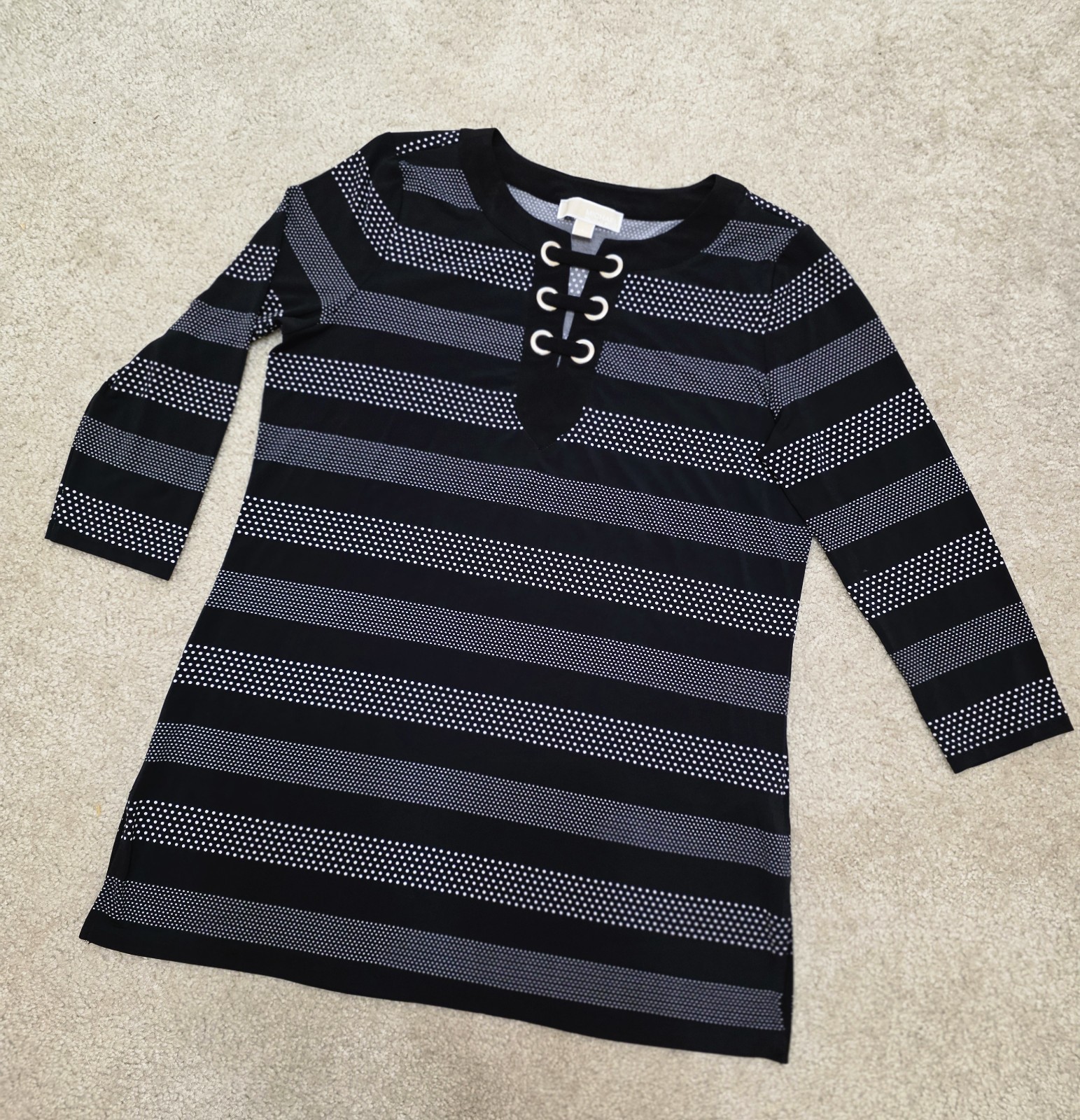 Michael Michael Kors Women’s Black/White Striped Grommet Lace-Up Tunic Top L