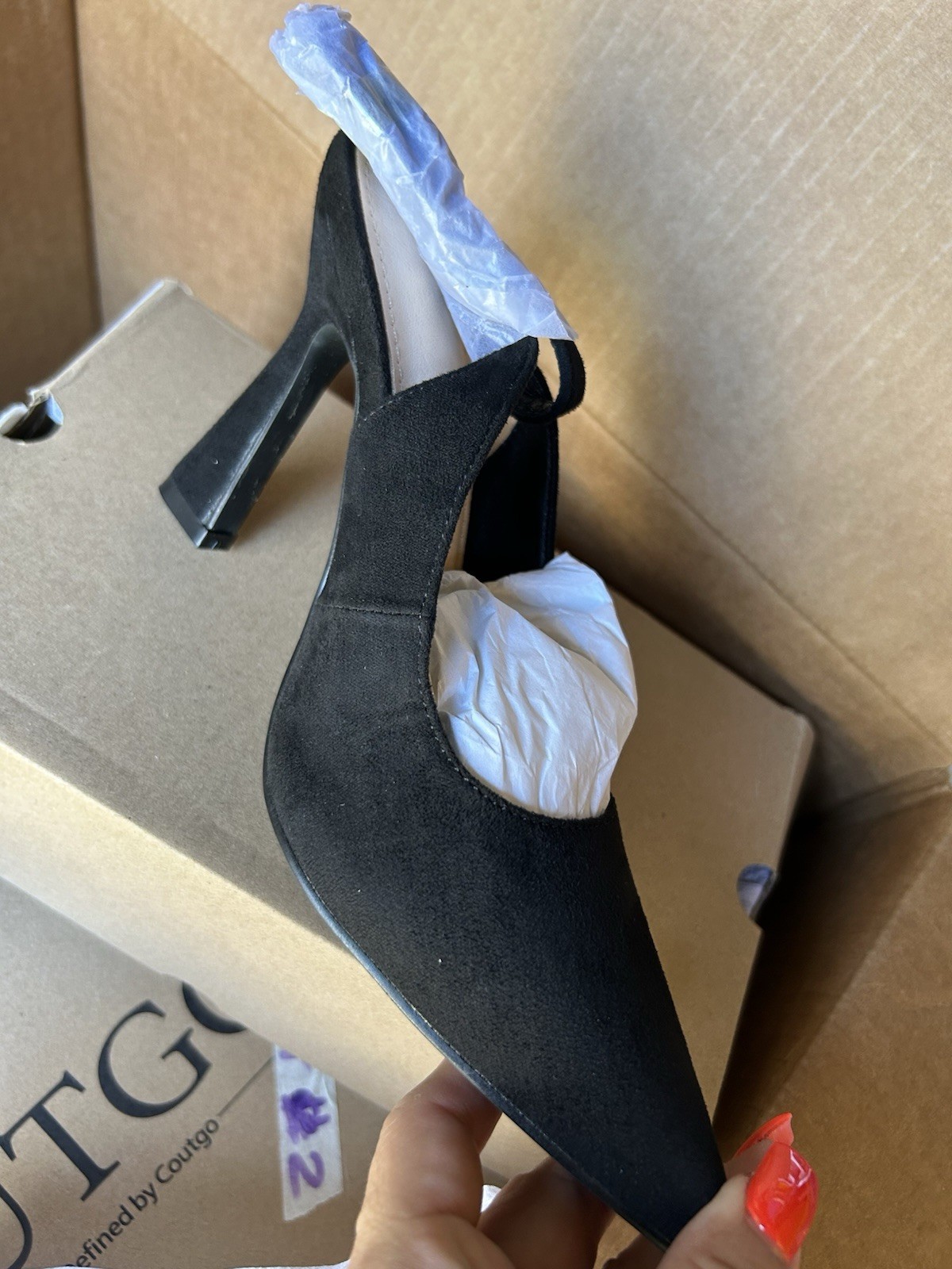 coutgo Women’s Black Faux Suede Pointed Toe Stiletto Slingback Heel US 6.5