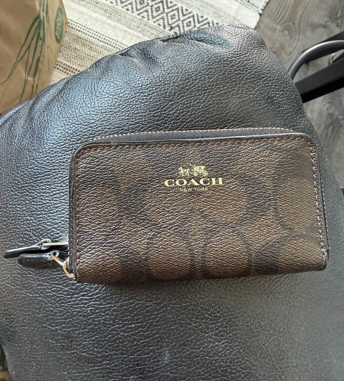 Coach Women’s Slim Double Zip Wallet – Brown pebbled leather 2.75 x 4.5 inches