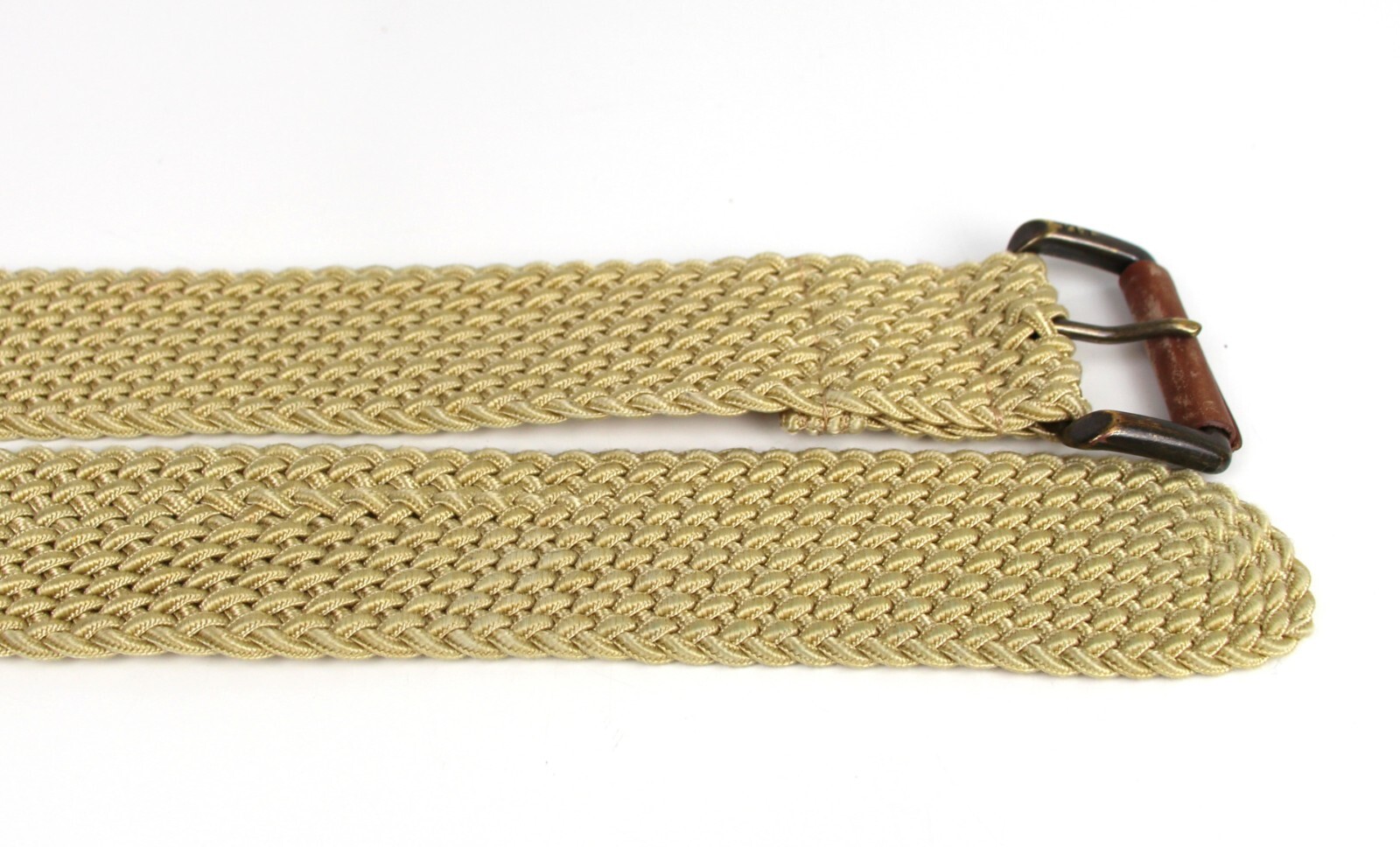 Lauren BRAIDED ELASTIC BEIGE CORD BROWN LEATHER 1 3/4″Wd CASUAL BELT Sz XL (R47