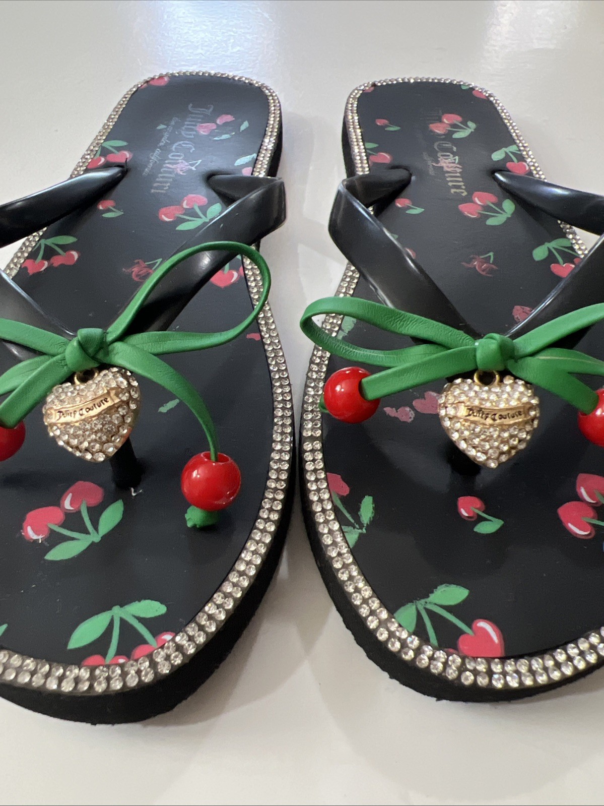 Juicy Couture Slurpy Flip Flop Rhinestones Cherry Bow Charm 36-37