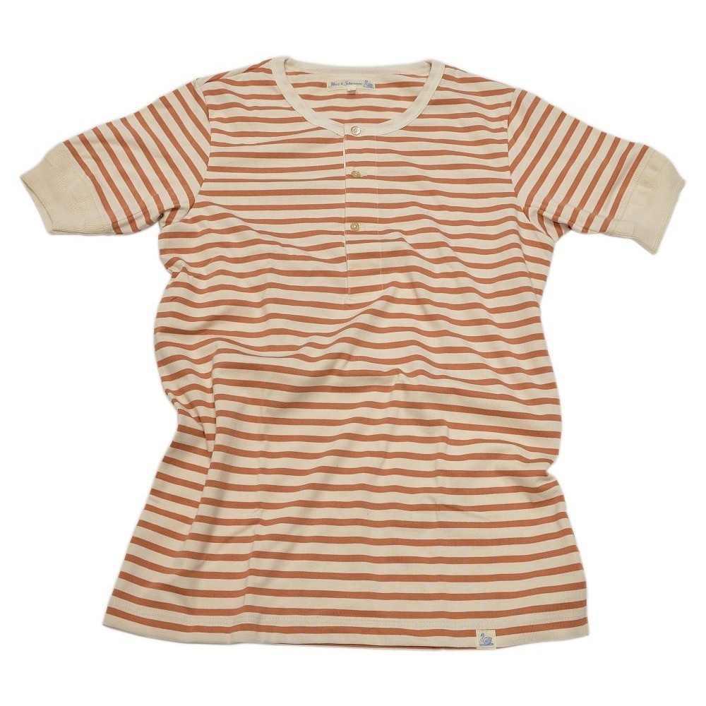 Merz b. Schwanen 2M07 polo shirt Henley nature light rust striped