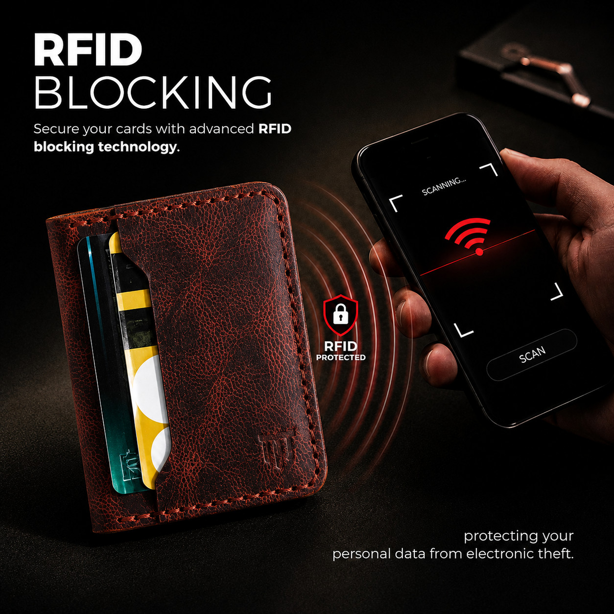Men’s Slim Goat Leather Bifold Credit Cardholder Handmade Wallet RFID Blocking