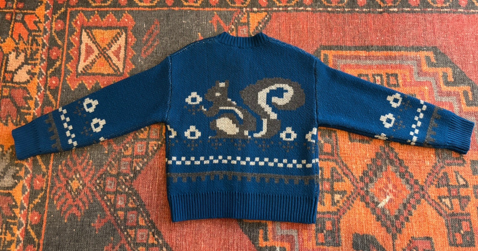 Damson Madder Romily cardigan blue with intarsia squirrel