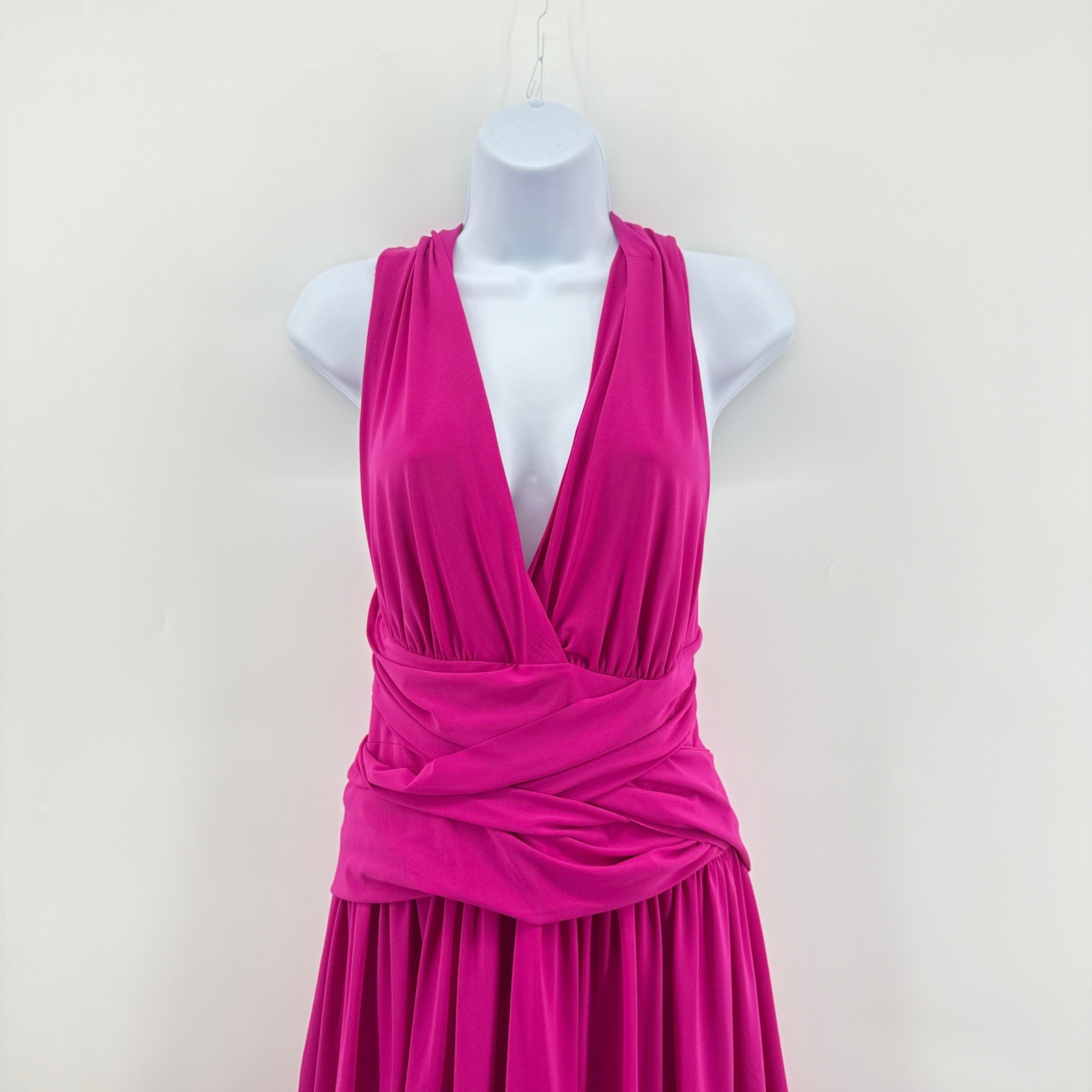 Halston Heritage NWT Gown 10 Petunia Pink Deep V Neck Crisscross Back Maxi