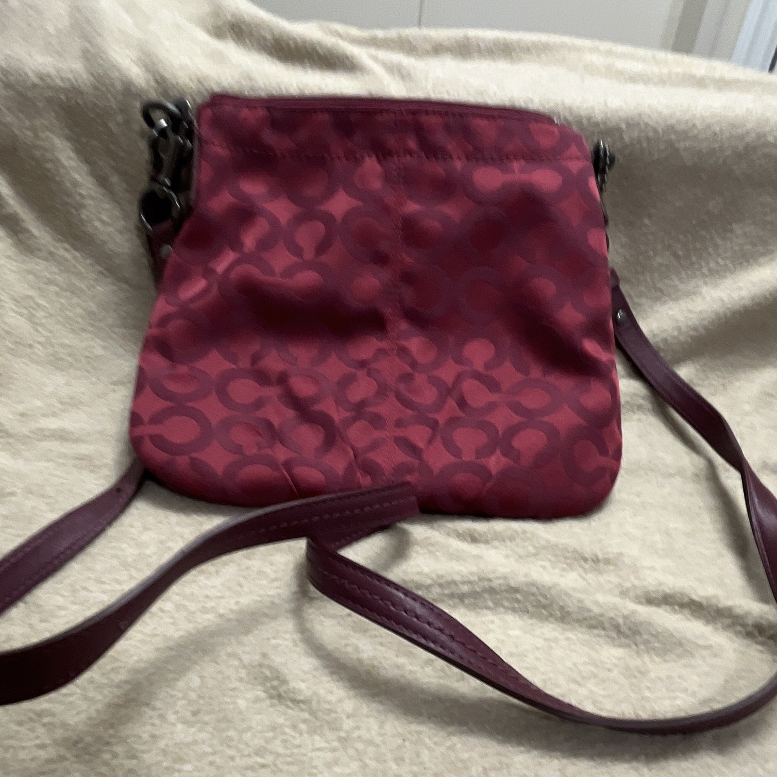 Coach Signature C Logo Crossbody Bag Burgundy, Gunmetal Hardware, Zip