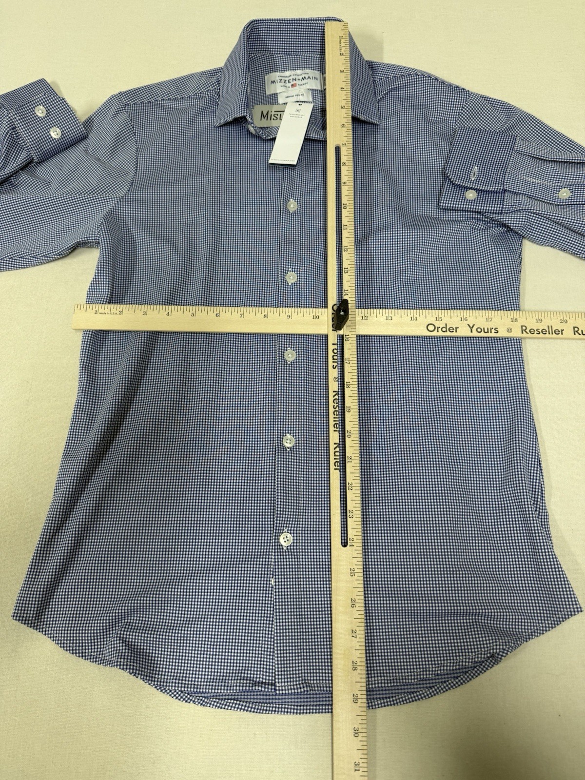 NWT Mizzen+Main Shirt Spinnaker Performance Trim Dress Mens M Blue Geo AOP 64
