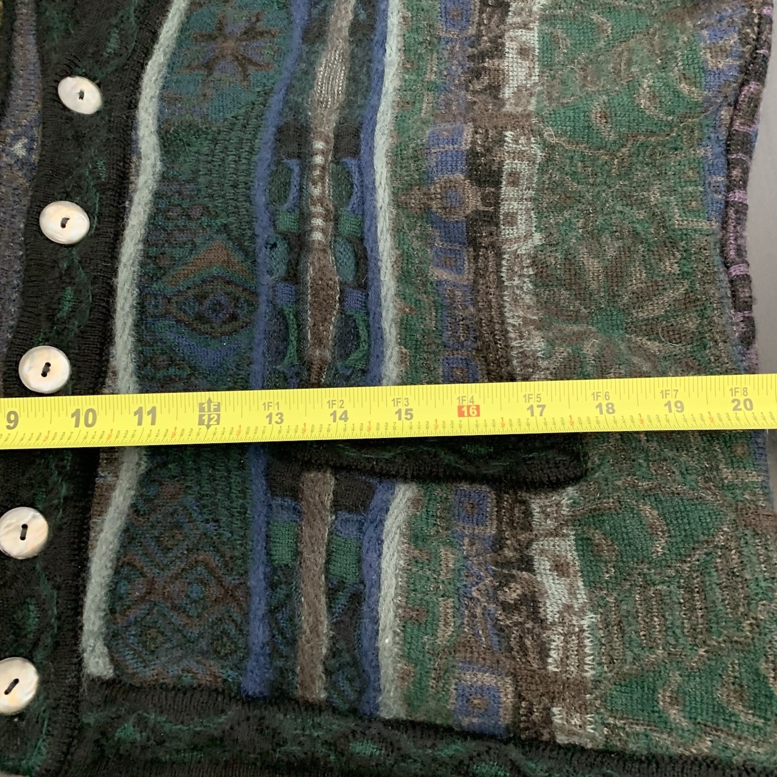 GOOGI – Men’s Pure New Wool Multicolor 3D Knitted Cardigan Sweater – Size: L