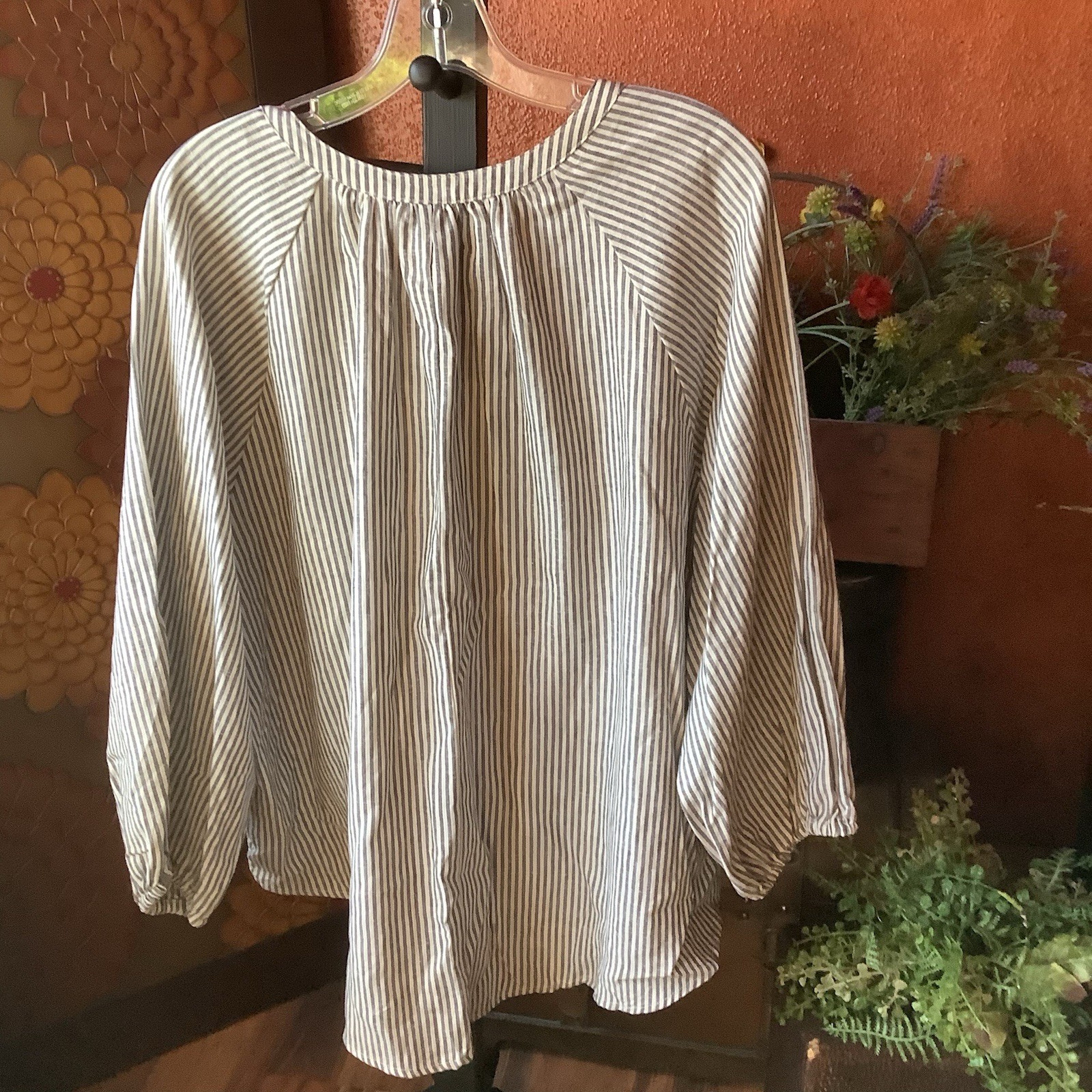 New A New Day Large Striped Hi Low Tie V Front Linen Blend Top
