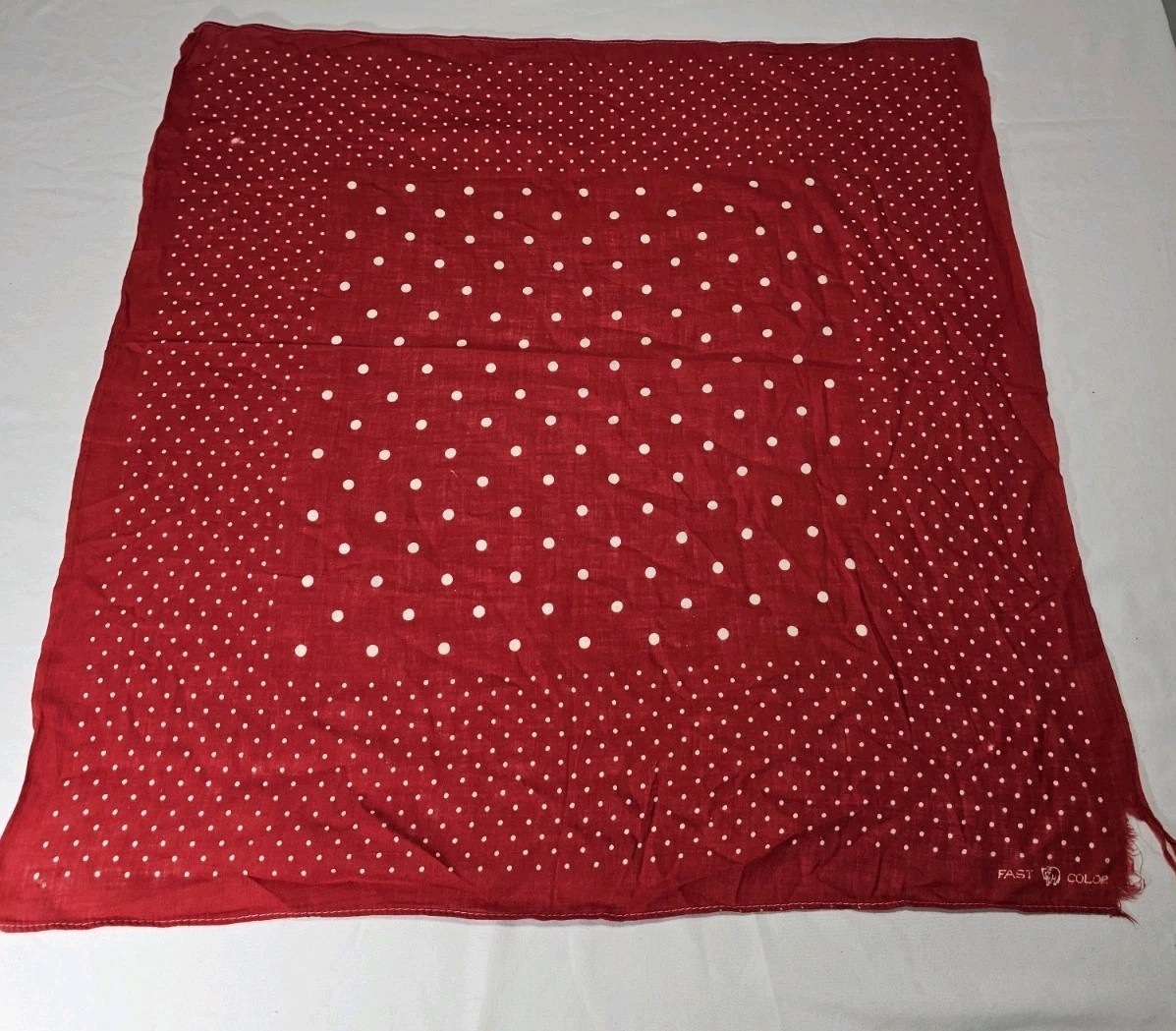 Vintage Fast Color Elephant Trunk Down Red Polka Dot Scarf Bandana 15″ x 16″