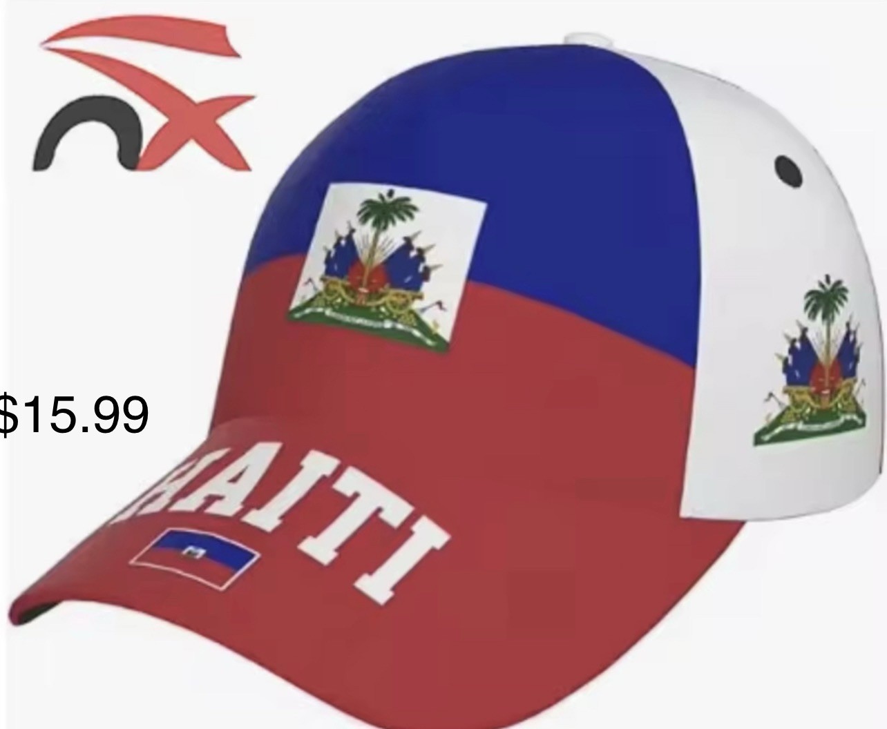 Haiti Flag Colorblock Baseball Cap Red Blue White Adjustable One Size