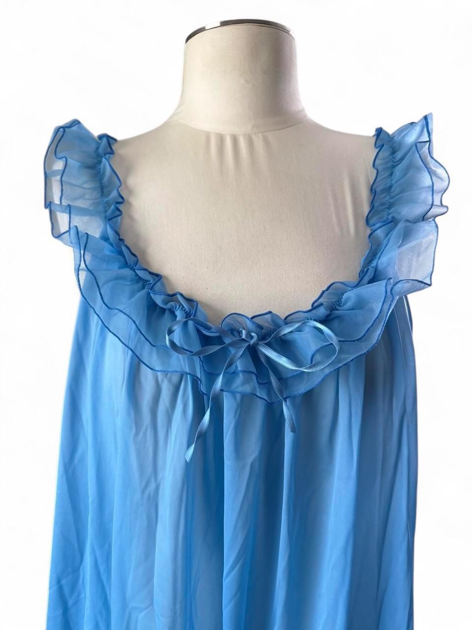 Vintage Vanity Fair Chiffon Blue Baby Doll slip Nightgown Small Coquette 60s