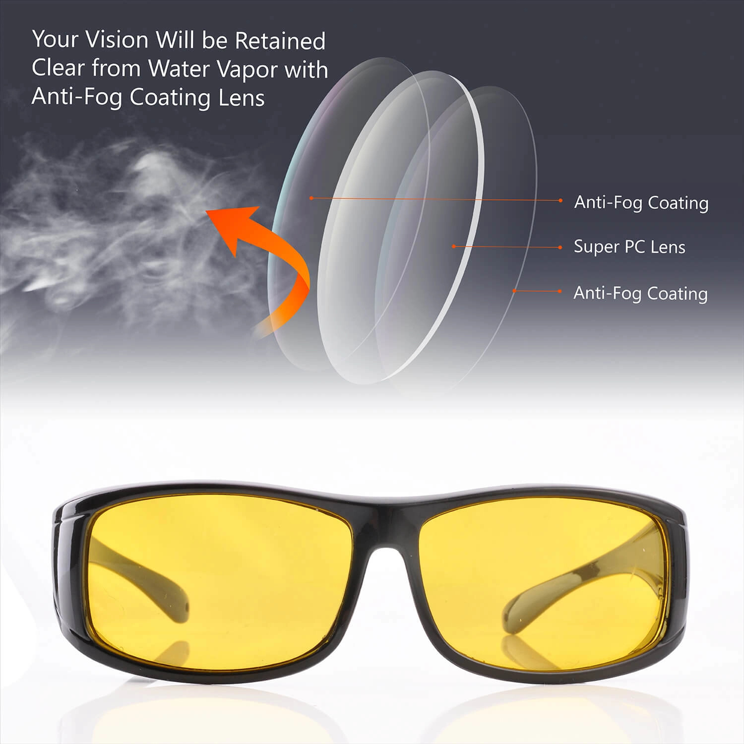 Night Driving Glasses HD Anti Glare Vision Polarized Yellow Lens Tinted Unisexs