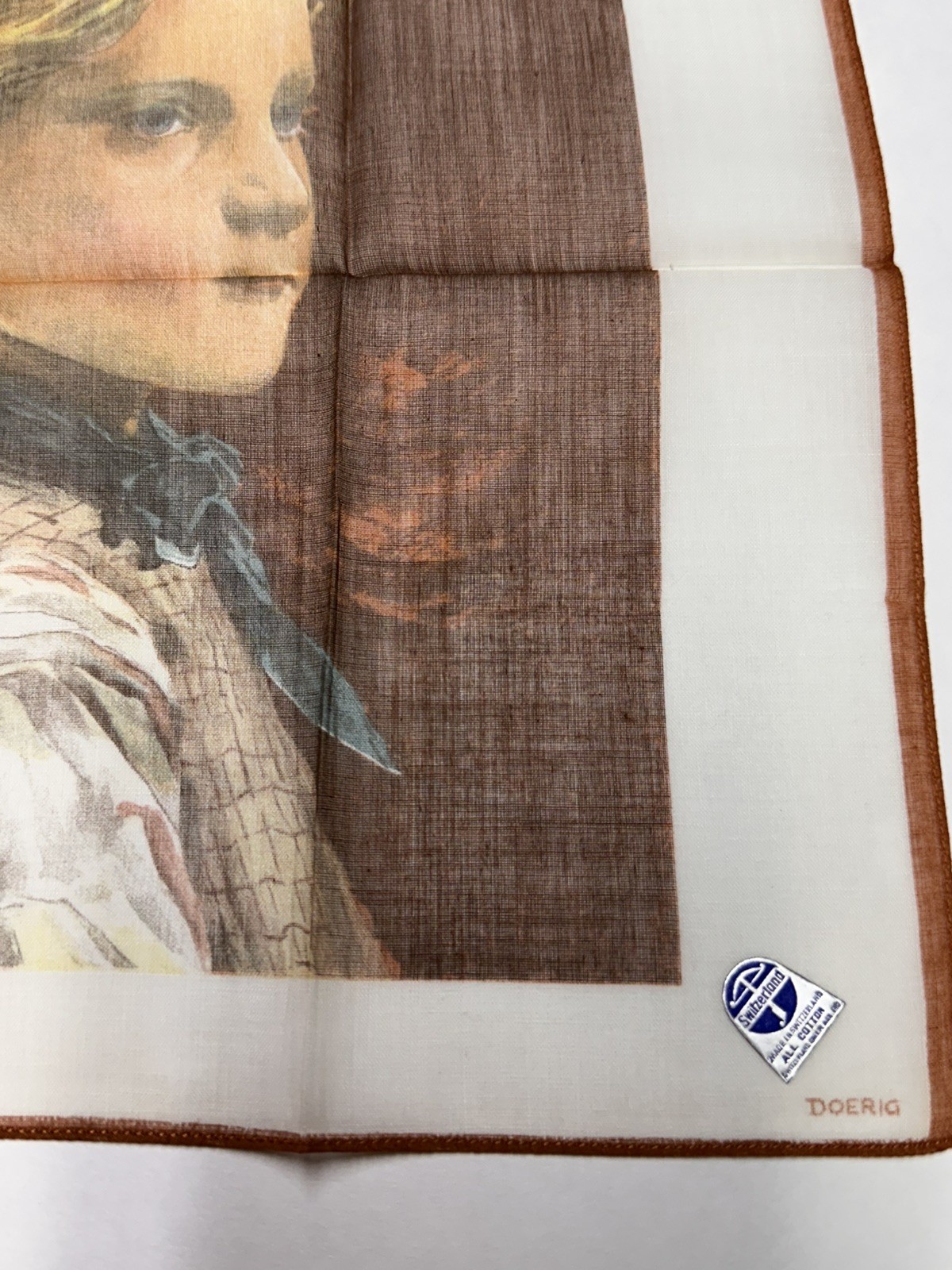 VINTAGE 100% COTTON HANDKERCHIEF MADE IN SWITZERLAND NWT ALBERT ANKER PORTRAIT