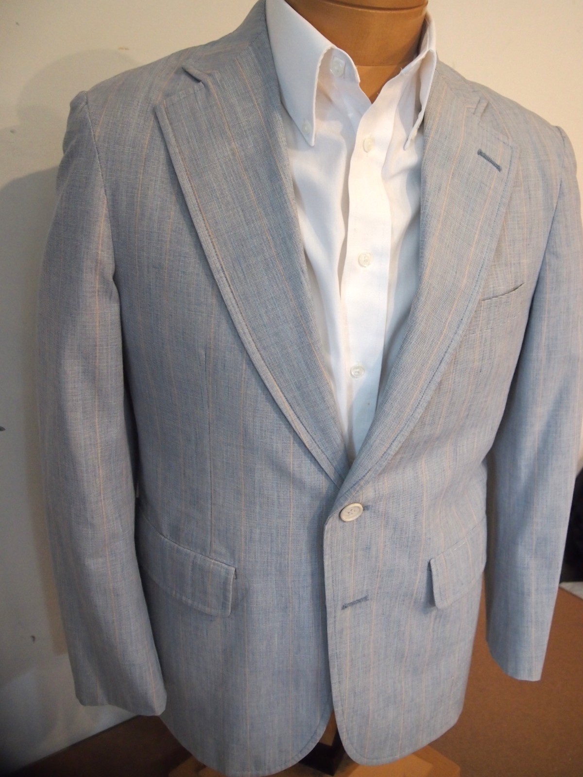 Vintage Haspel 2 Piece Cotton Blue Suit 38 short 30W x 28 Inseam Made in USA
