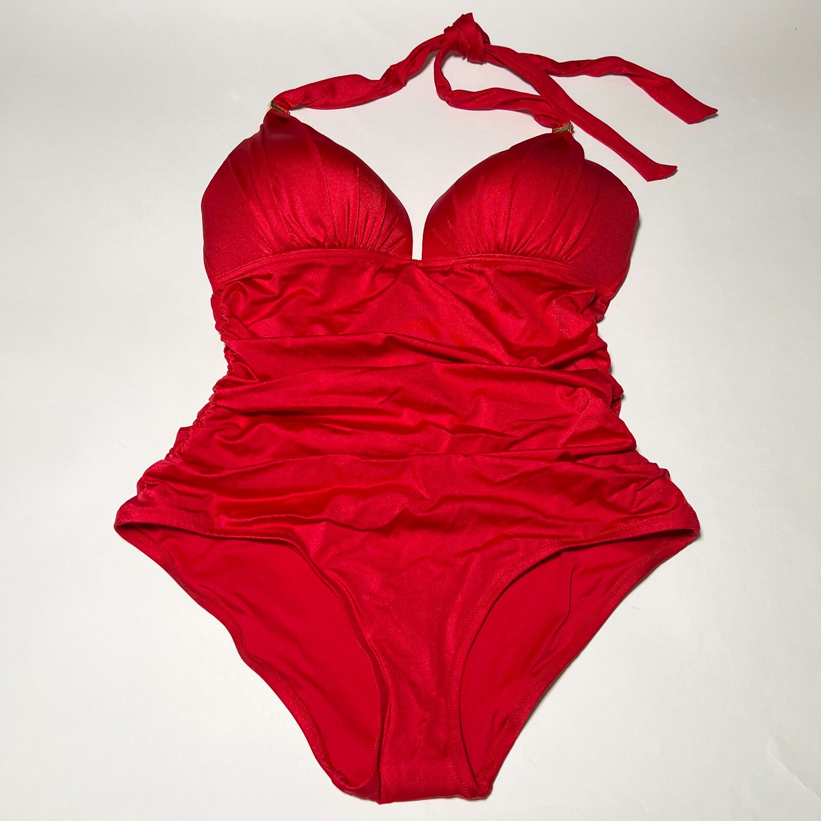 Victoria Secret Large L One Piece Swimsuit Bikini Push Up Ruched Lipstick Red