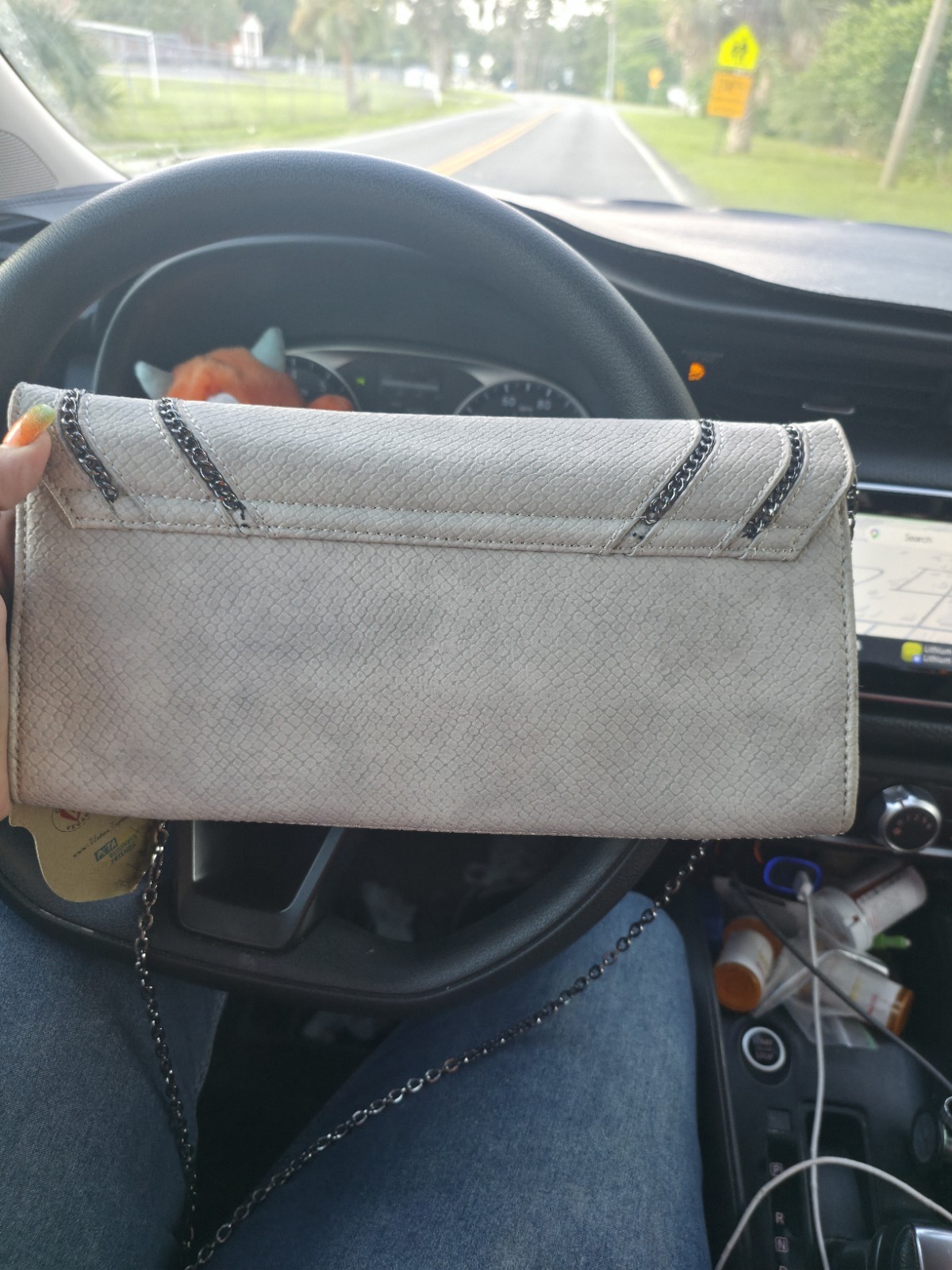 NWT Urban Expressions Gray Vegan Leather Clutch Crossbody Purse Gunmetal Chain