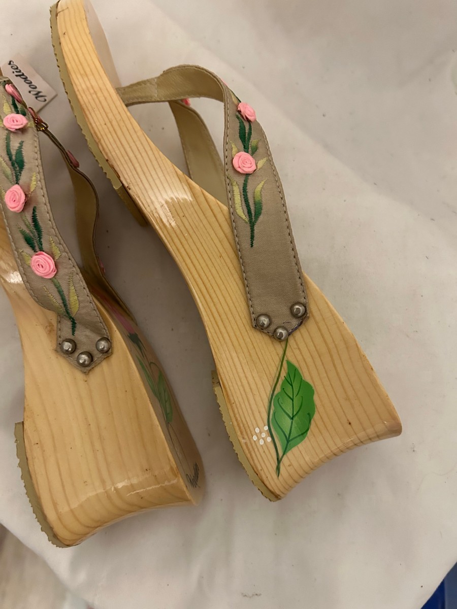 Woodies Floral Painted Wood Platform Sandals