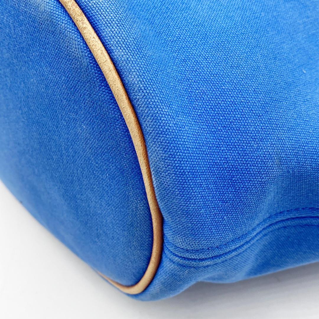 HERMES Panier De Plage PM Tote Bag Blue Canvas Beach Bag w/ Pouch Large