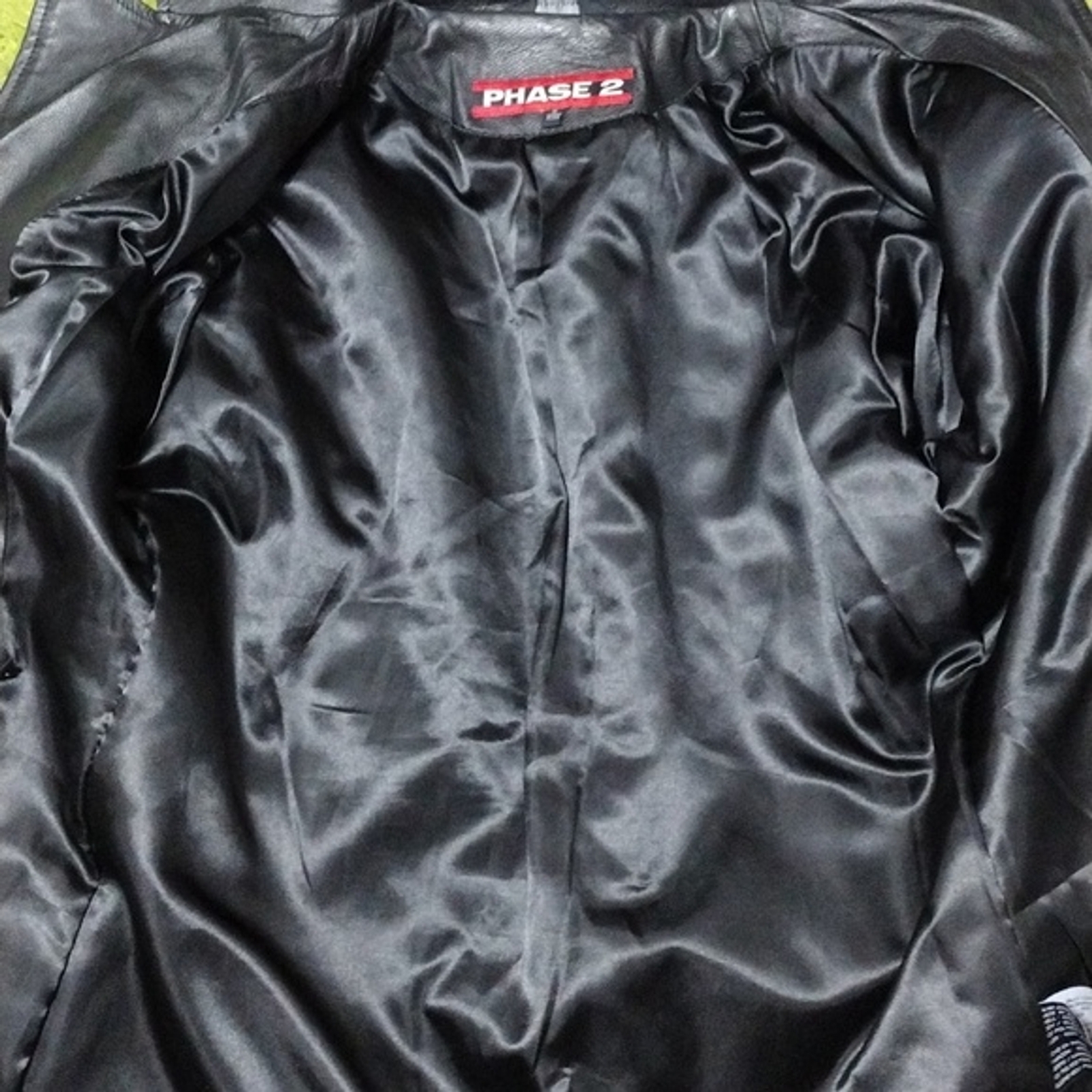 Phase 2 Vtg Gothic Black Leather Belted Button Down Jacket Coat MP Thigh Length