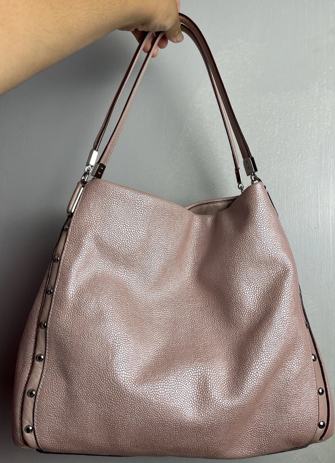 Coach F35211 Phoebe Madison Studded Caviar Pink Leather Shoulder Bag Tuberose