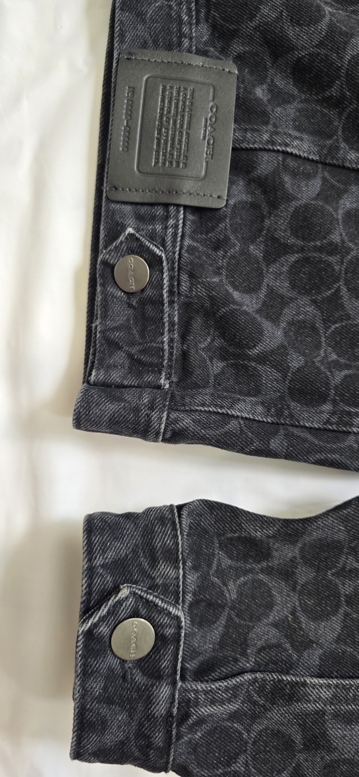 Coach Signature Denim Jacket Black Monogram All Over Logo Print Trucker, M