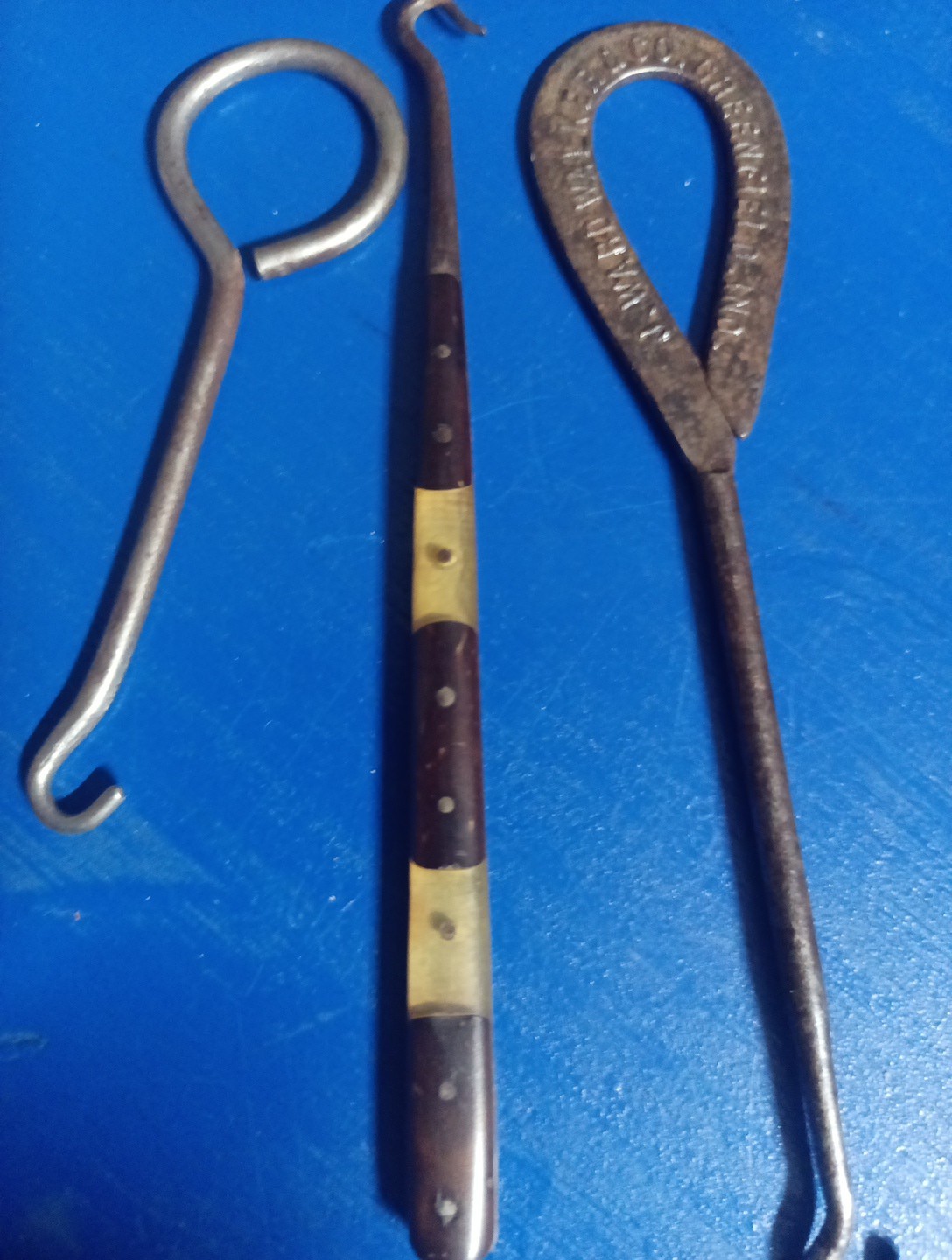 Vintage Button Hooks Lot Of 3 Unique Handle J Ward Walker Advertise