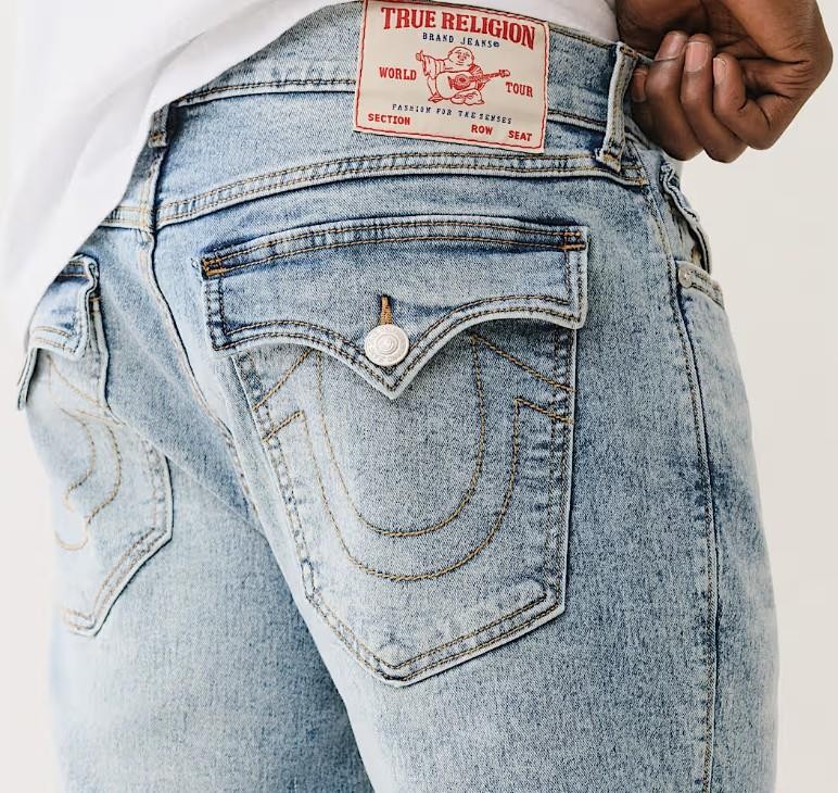 NEW MENS TRUE RELIGION GENO RELAXED SLIM FLAP LIGHT BLISS WASH JEANS 34 36 32