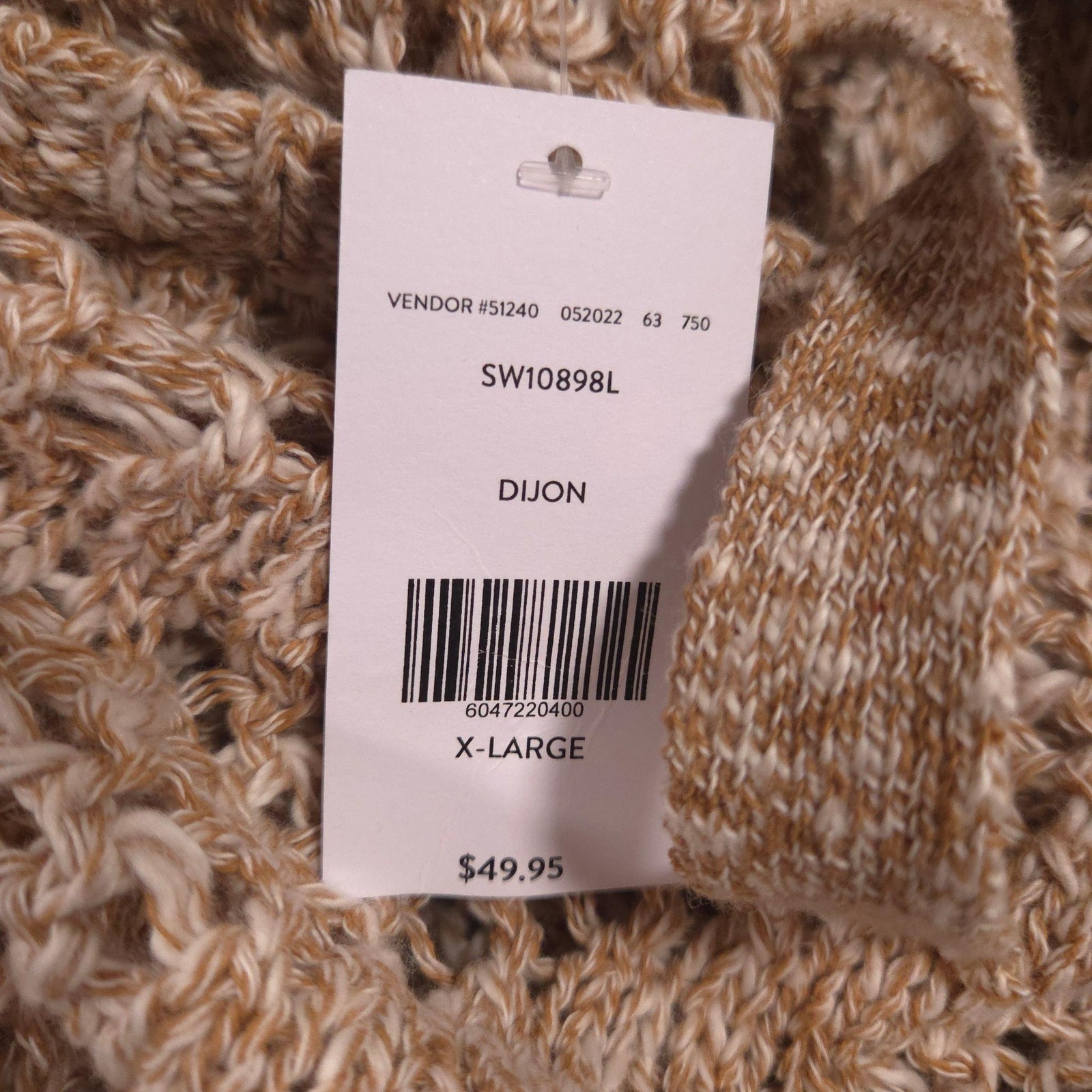 Willow-Root Sweater Womens XL Beige Open Knit Tie Back Pullover Long Sleeve