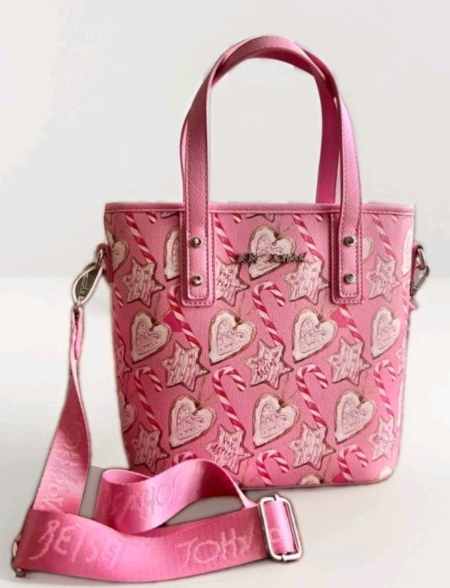 RARE Betsey Johnson XO Piper Cookie Candy Cane Pink Holiday Tote Bag Purse