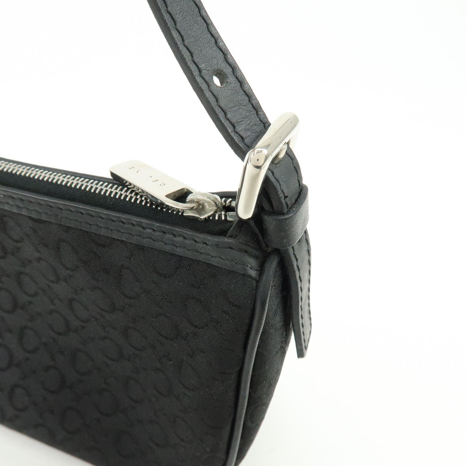 CELINE C Macadam Leather Shoulder Hand Bag Accessory Pouch Black Auth Used F/S