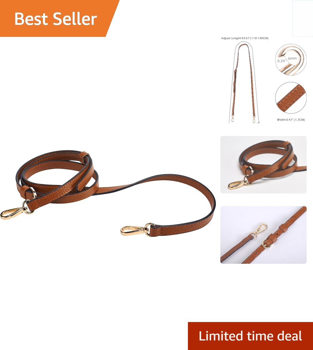 Luxury Full Grain Leather Purse Strap for Crossbody Bags – Adjustable Length