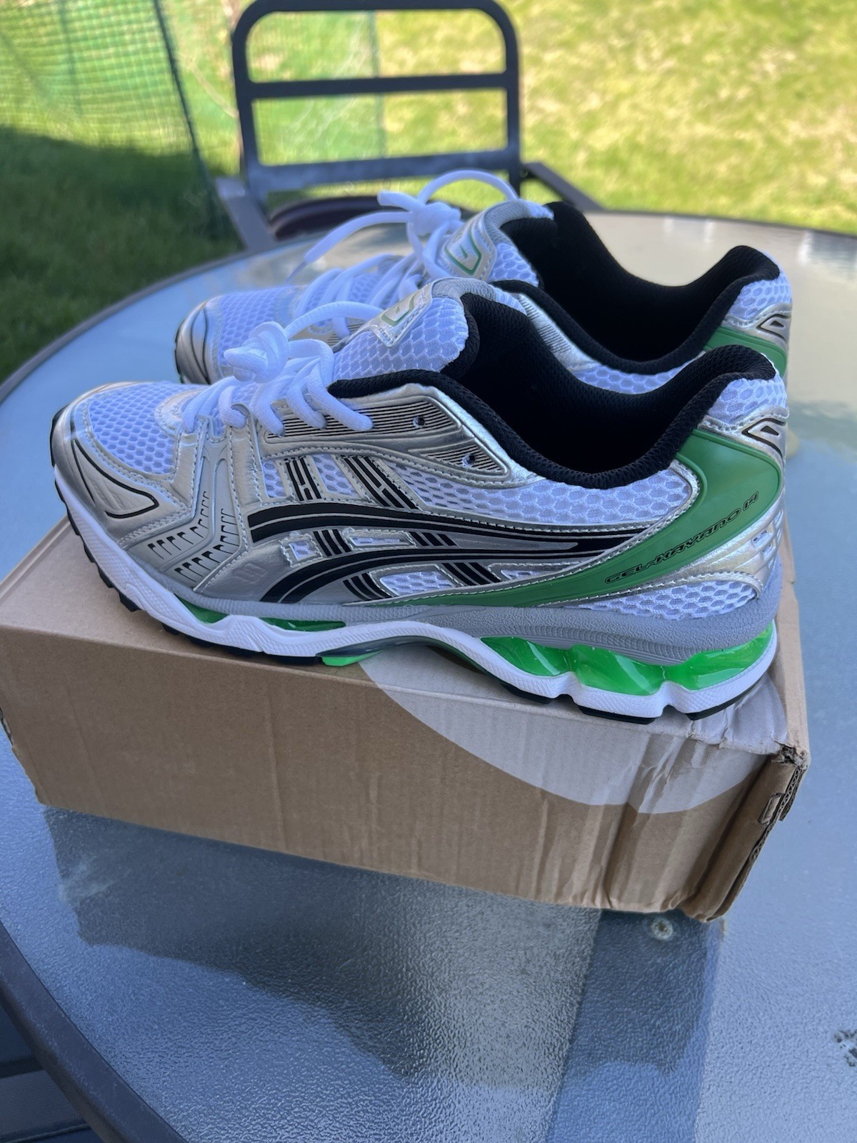 Size 9.5 – ASICS Gel Kayano 14 White Malachite Green