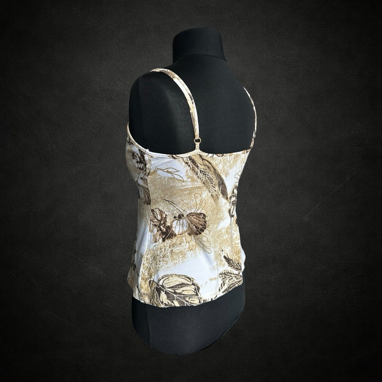 Apanage Womens Cami Top Large White Mustard Brown Leaf Lace Adjustable Y2K