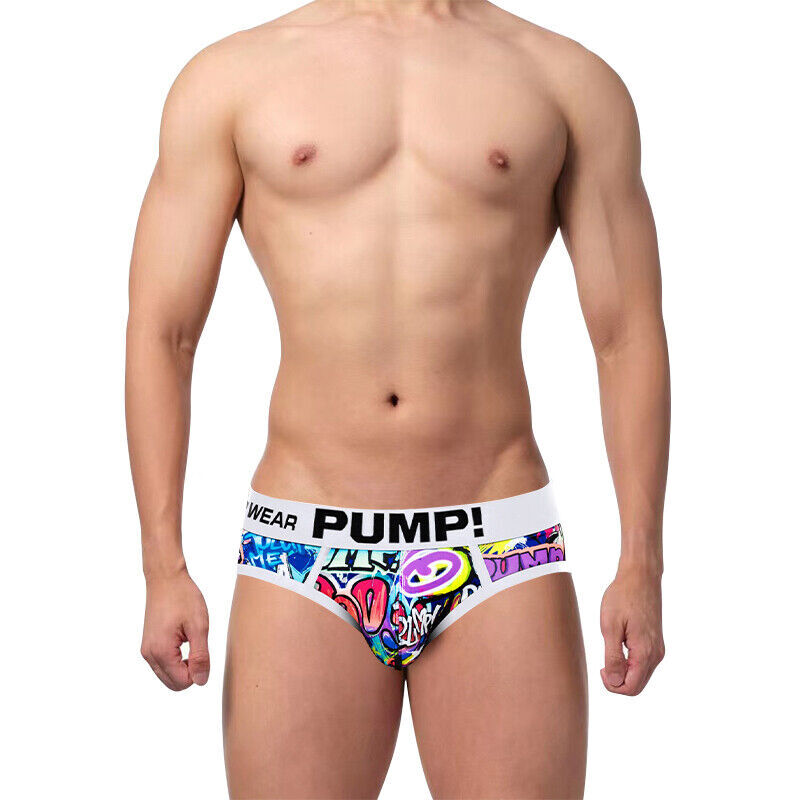 PUMP Men Sexy Printing Low Waist Briefs Bikini Underwear Underpants Jockstrap