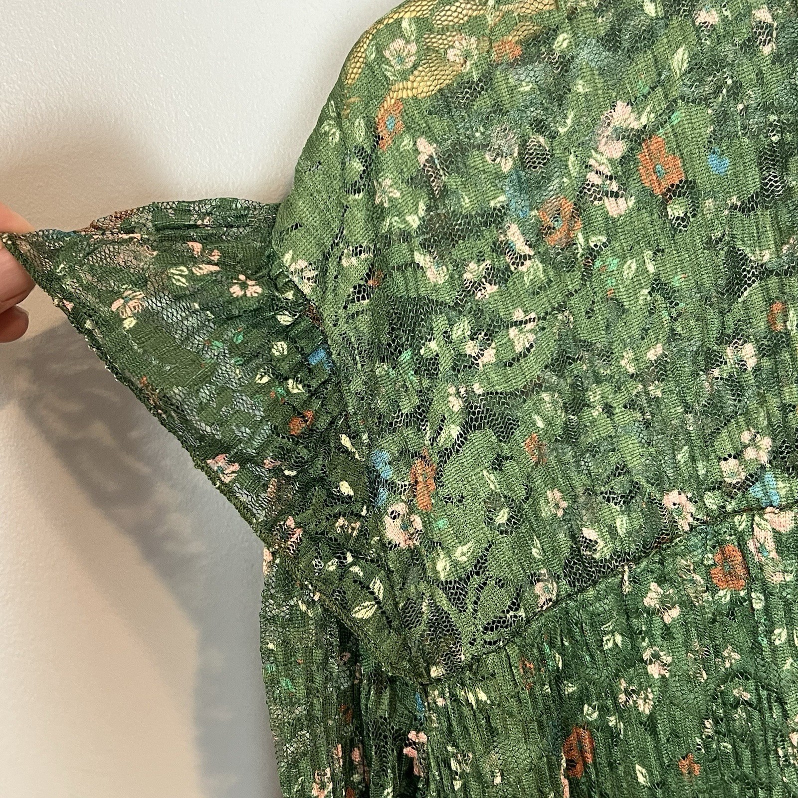Cato Green Blouse Size XL Pleated Courtyard Garden Semi Sheer Fairycore