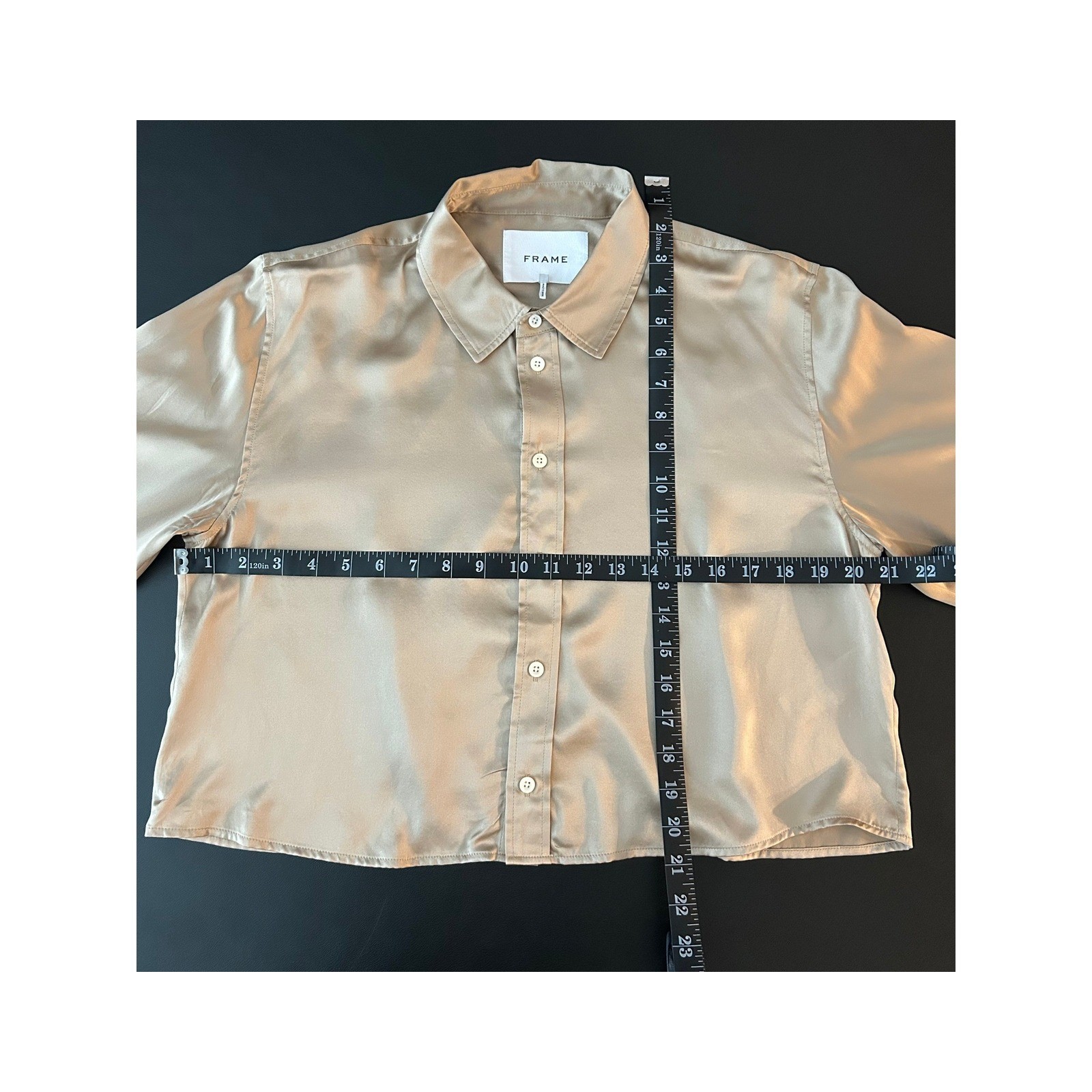 FRAME Khaki Tan 100% Washable Silk Cropped Button Down Shirt LWSH2823 Small 1344