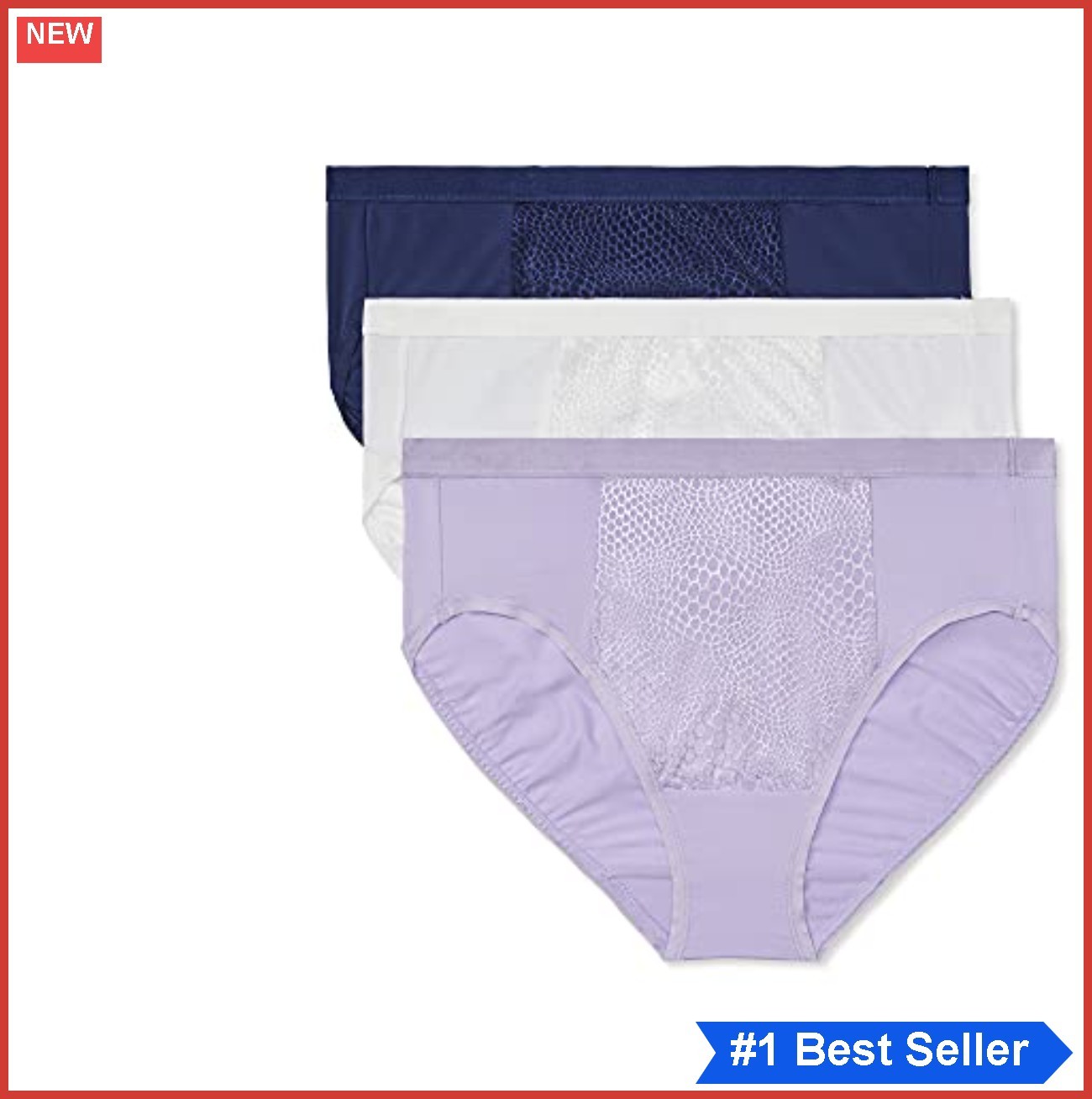 Women’s Hi Cut Panties 3 Pack Tummy Control Polyester Spandex High Rise Full