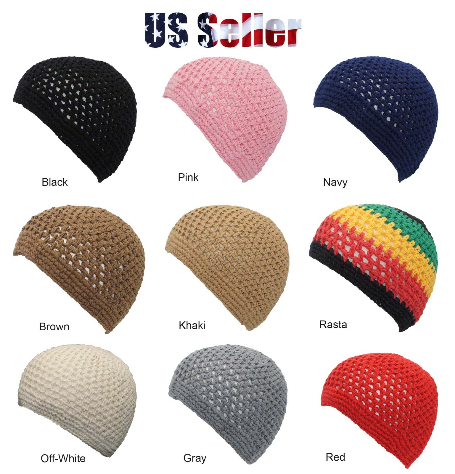 100% Cotton KUFI Crochet Beanie Skull Cap Knit Hat Men Women